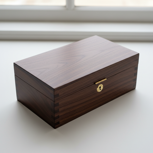 Black walnut keepsake box handcrafted in Alberta with brass hardware